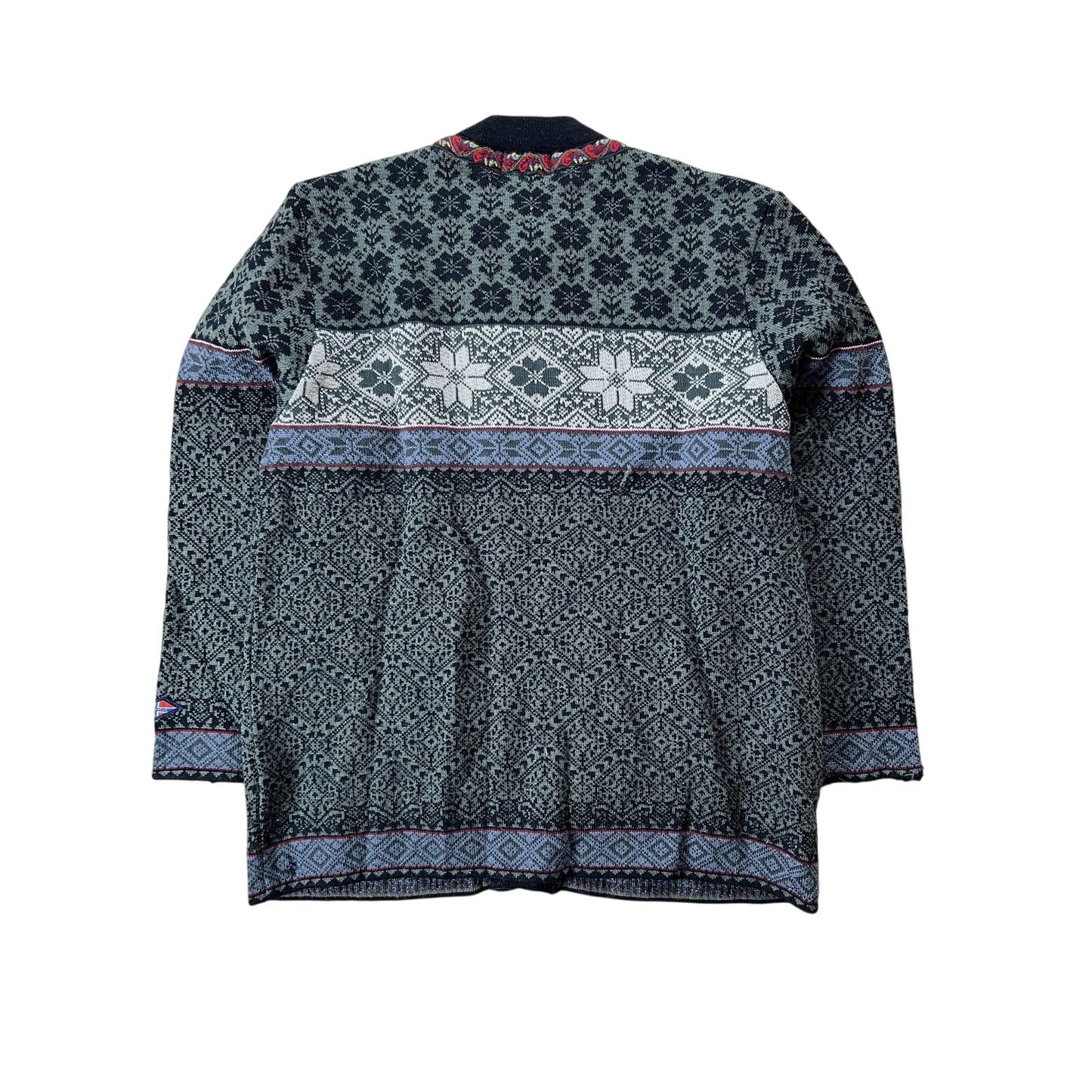 NORSKWEAR Cardigan Mens M Green Wool Knit Fair Isle Pockets Heavyweight