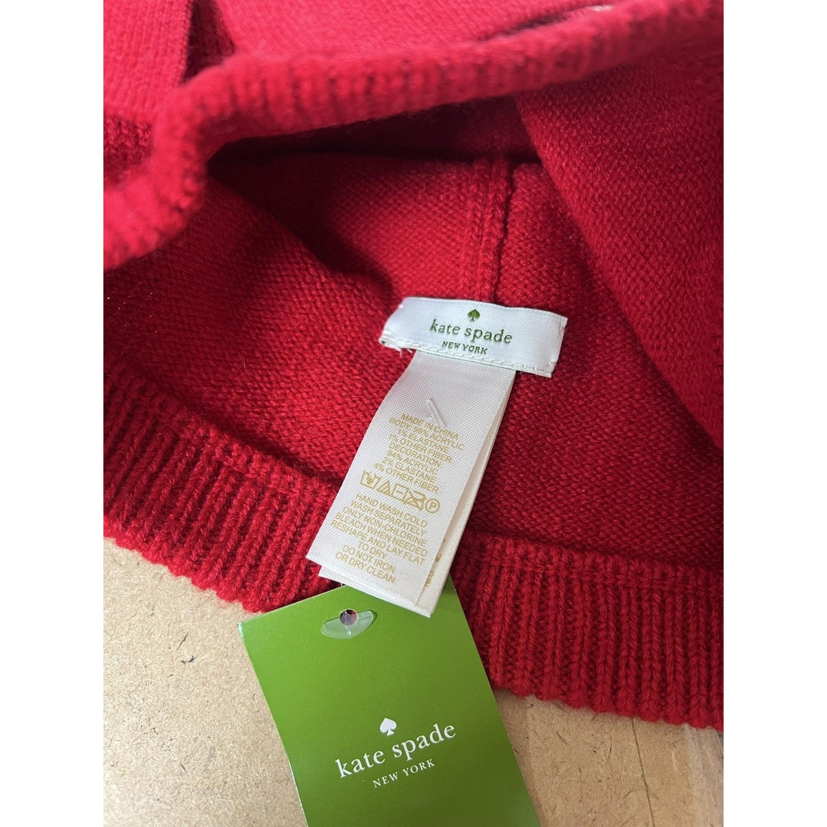 Kate Spade New York Beanie Womens One Size Red Acrylic Knit Dorothy Bow