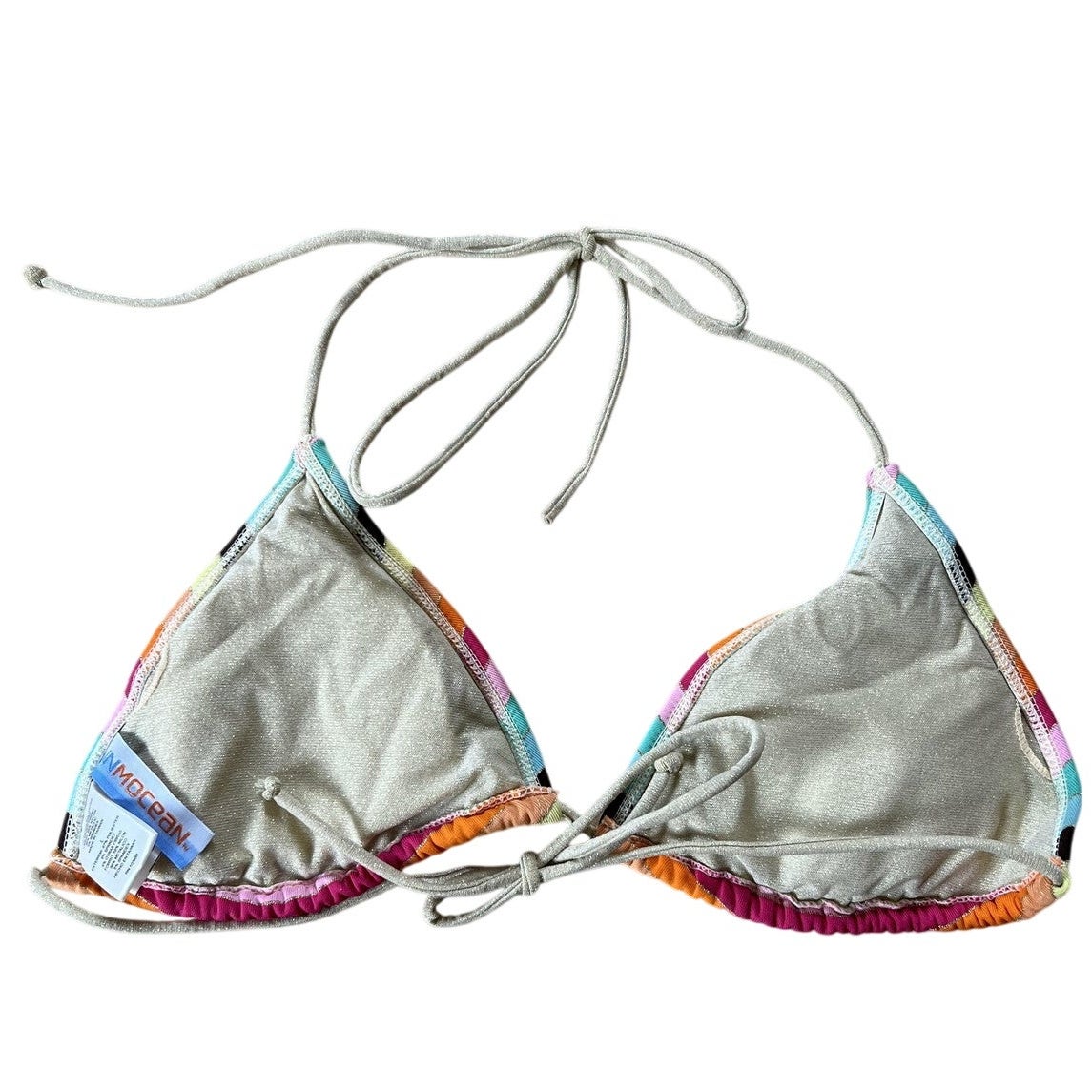 INMOCEAN Swim Top Womens S Multicolor Striped Triangle Lined Halter Adjustable