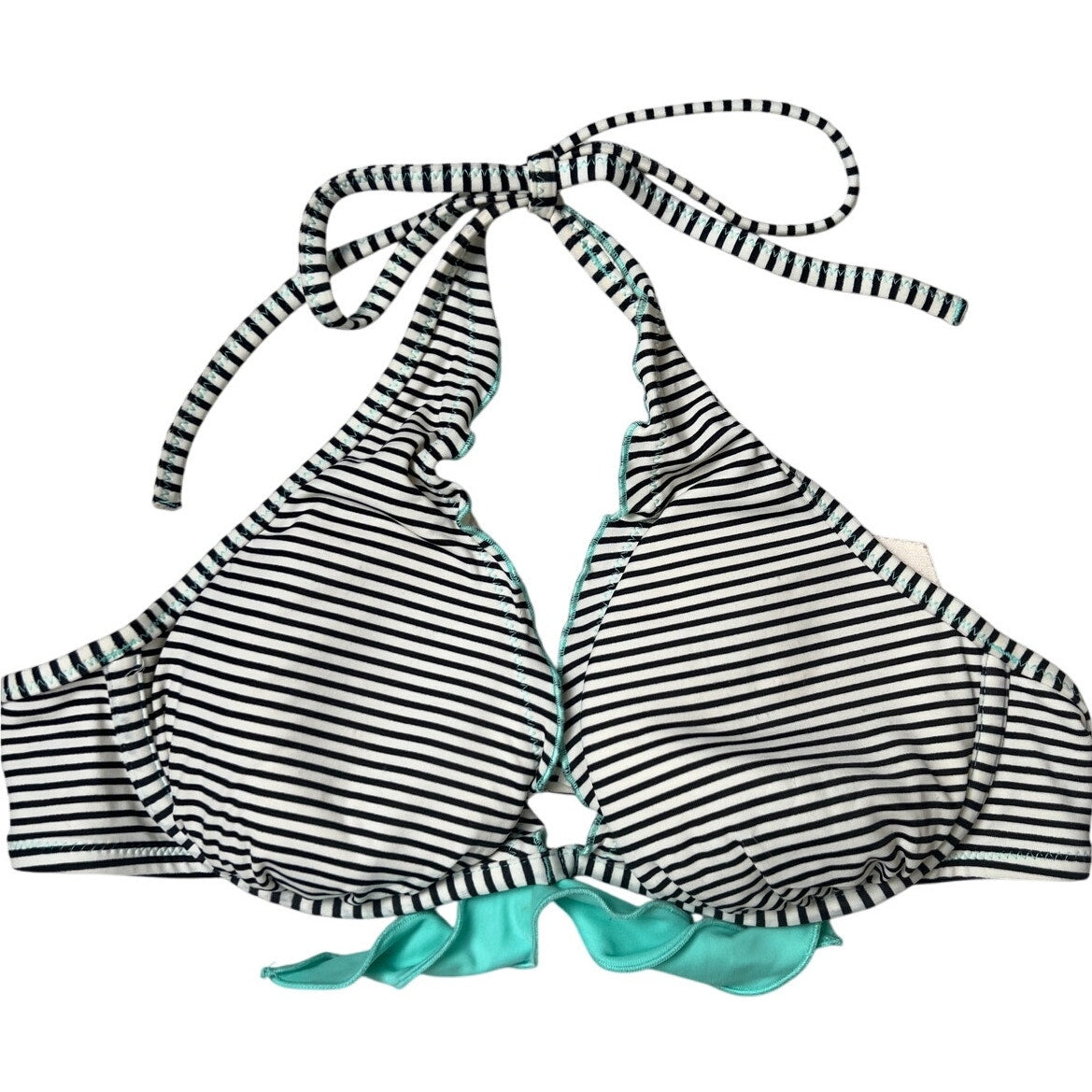 Victoria’s Secret Halter Underwire Triangle Black White Striped Bikini Top 34B