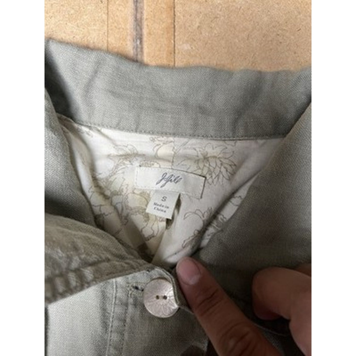 J. Jill Coat Womens S Green Linen Lined Collared Pockets Lightweight Mid-Length