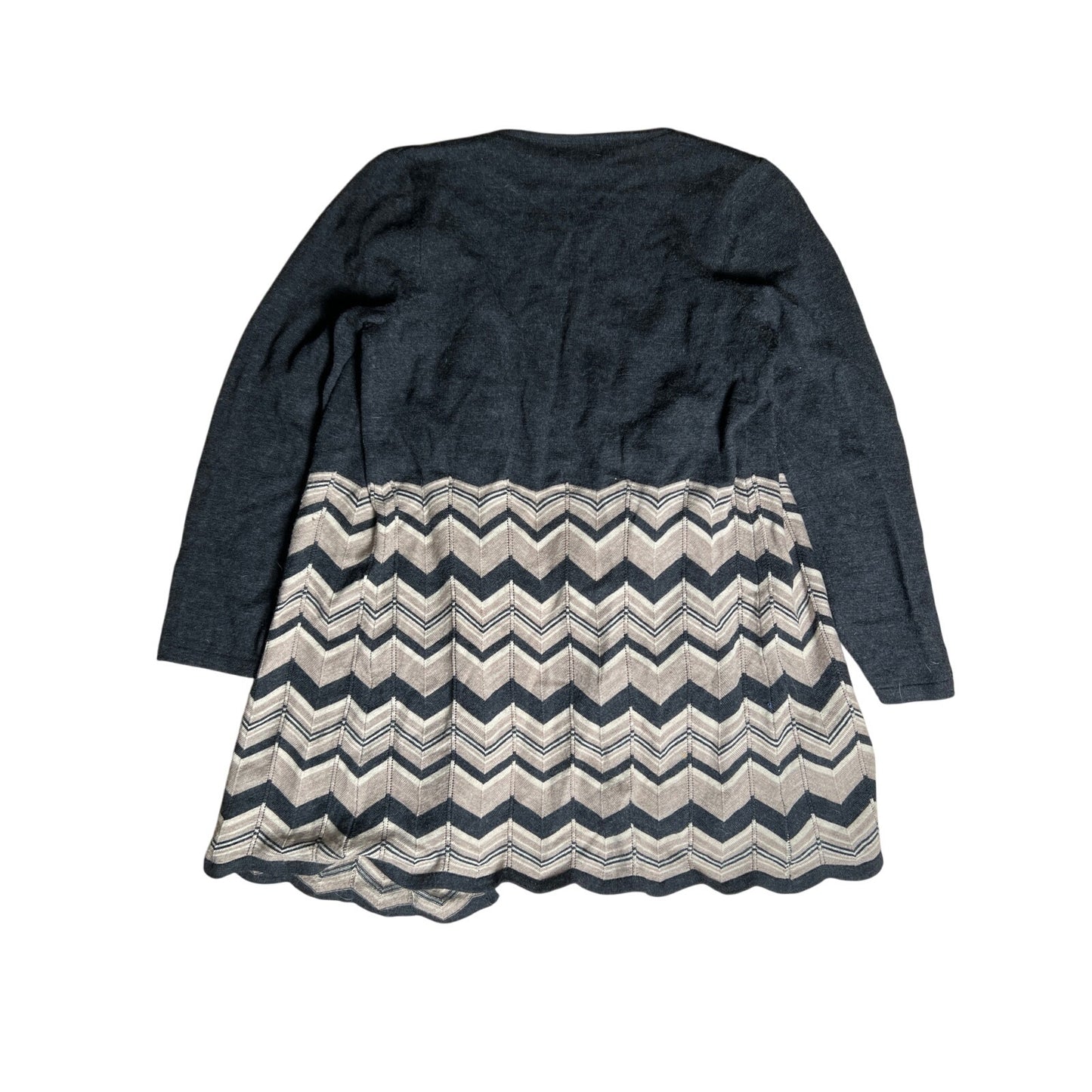 Valerie Bertinelli Gray/Cream 100% Merino Wool Open Cardigan Sz Large