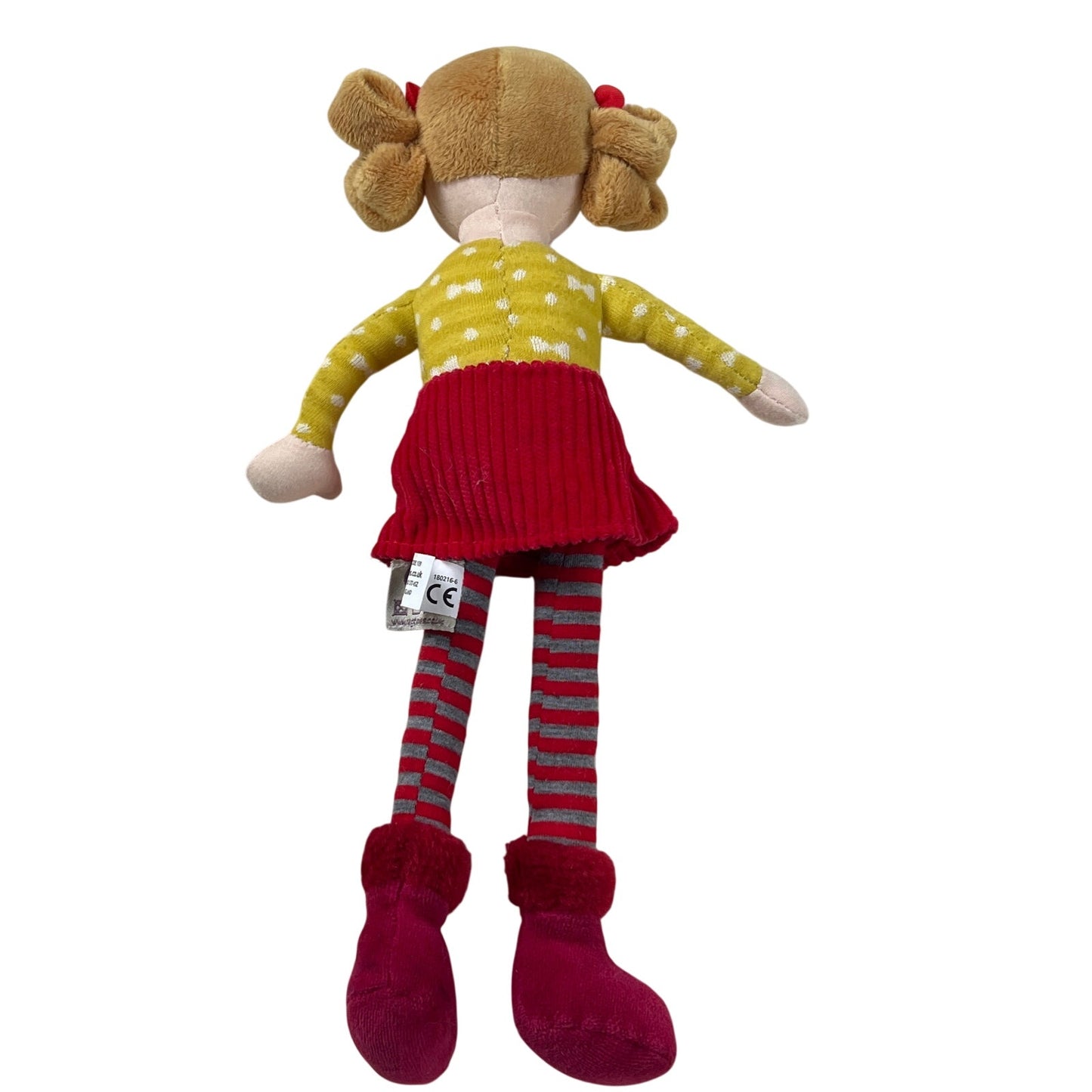 Ragtales Dolls "14" To Pigtails Wearing Yellow and Red Stripes