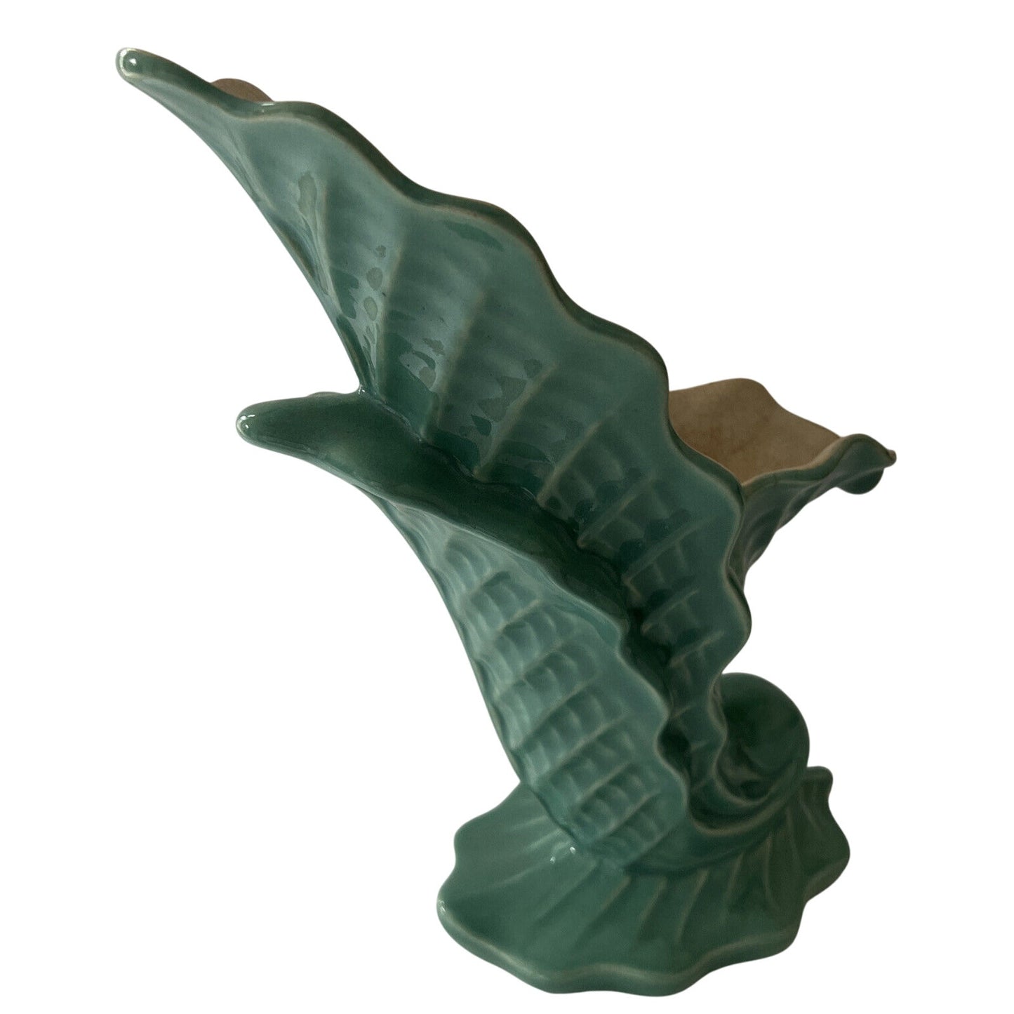 Vintage Redwing Vase, Shell Design, Green Glaze 4x7xH-10.5, Art Deco - EUC