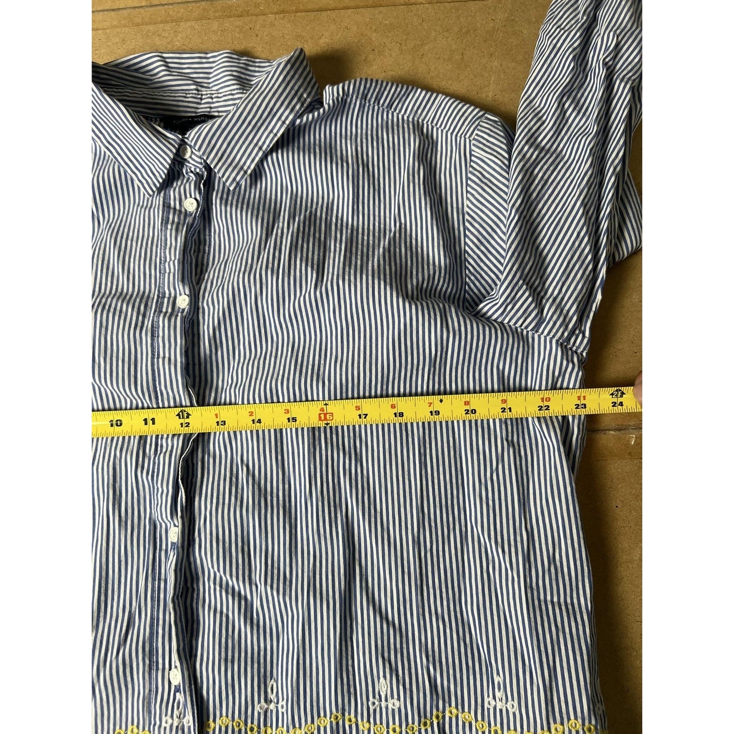 Tommy Hilfiger Tunic Womens 1X Blue Striped Embroidered Button-Up 100% Cotton