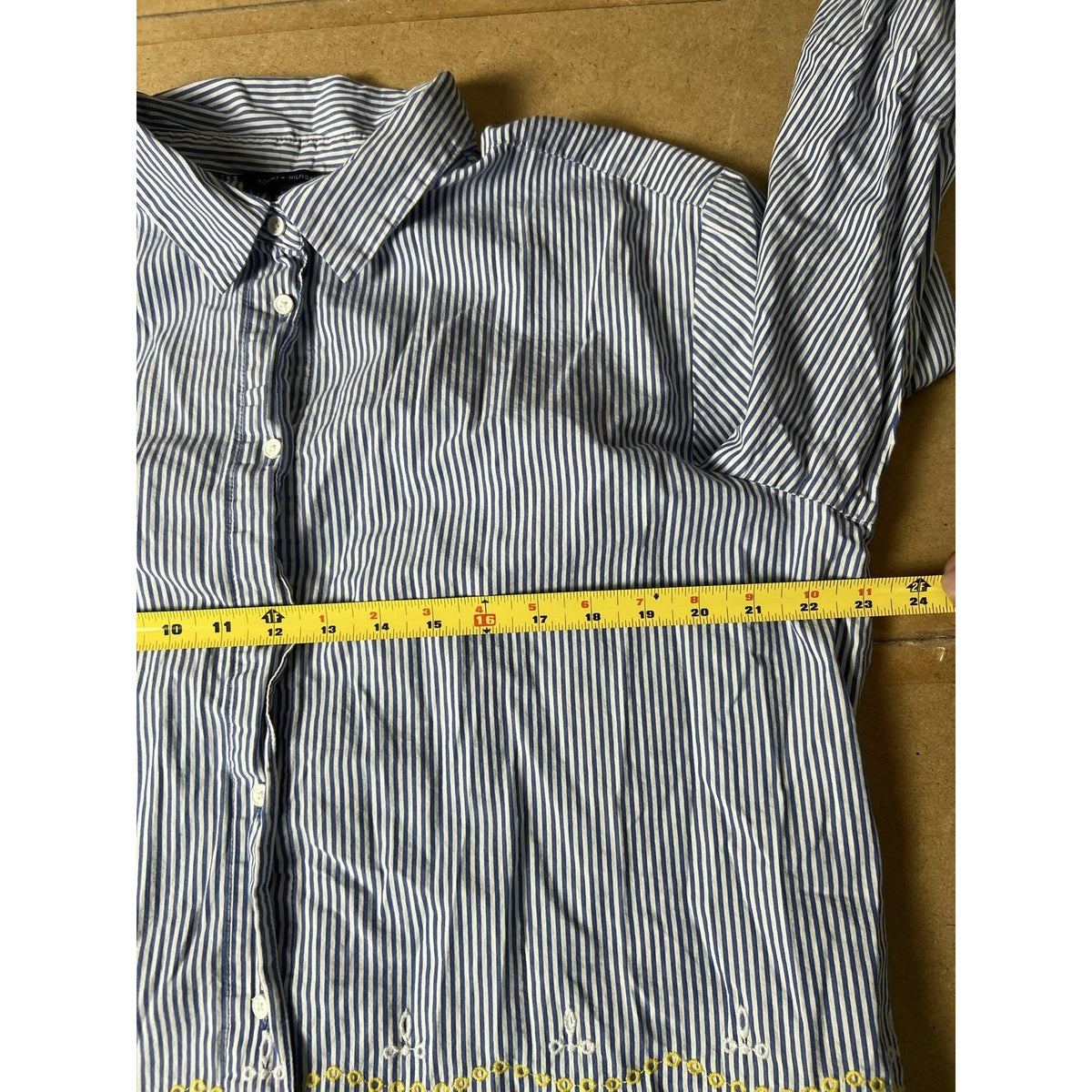 Tommy Hilfiger Tunic Womens 1X Blue Striped Embroidered Button-Up 100% Cotton