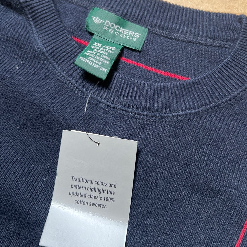 NWT Dockers Recode Blue/Red Stripes Men Crewneck Size 2XL