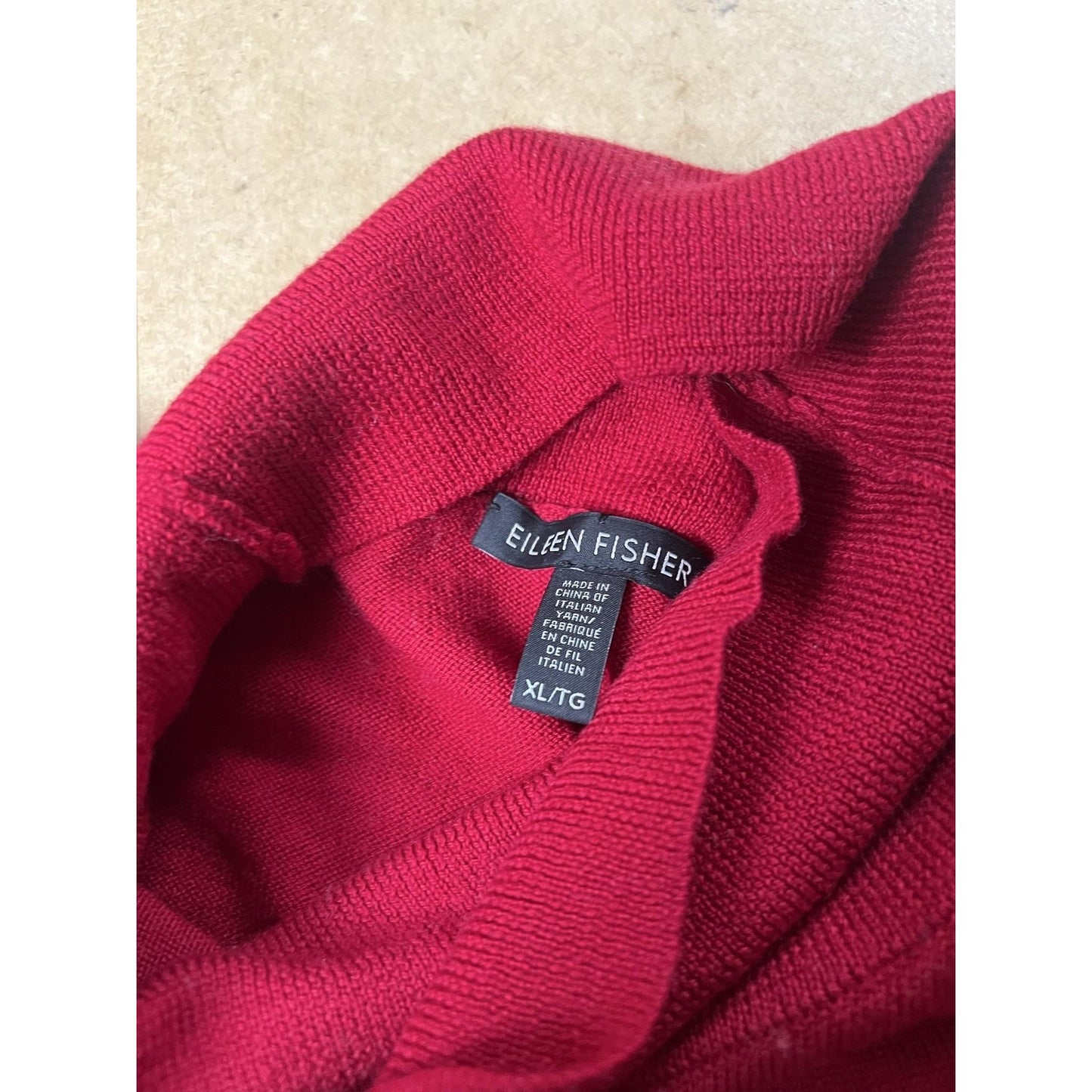 EILEEN FISHER Sweater Womens XL Red Pullover Turtleneck 100% Merino Wool