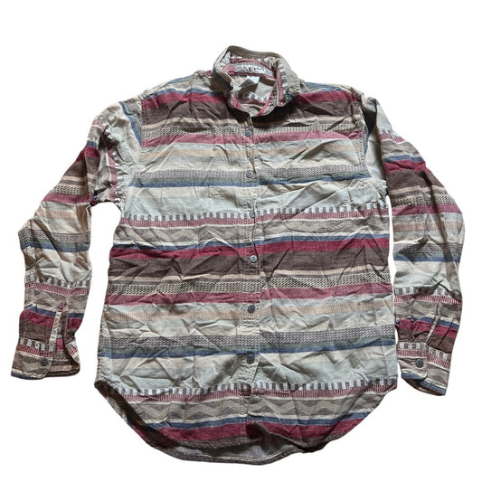 Vintage Kikomo Tribal Shirt Womens M Striped Button Up Long Sleeve