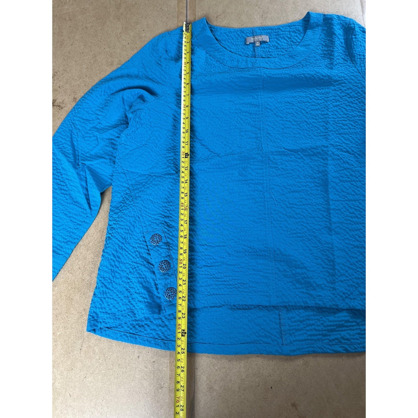 Habitat Tunic Womens M Blue Round Neck Long Sleeve Button Stretch Casual