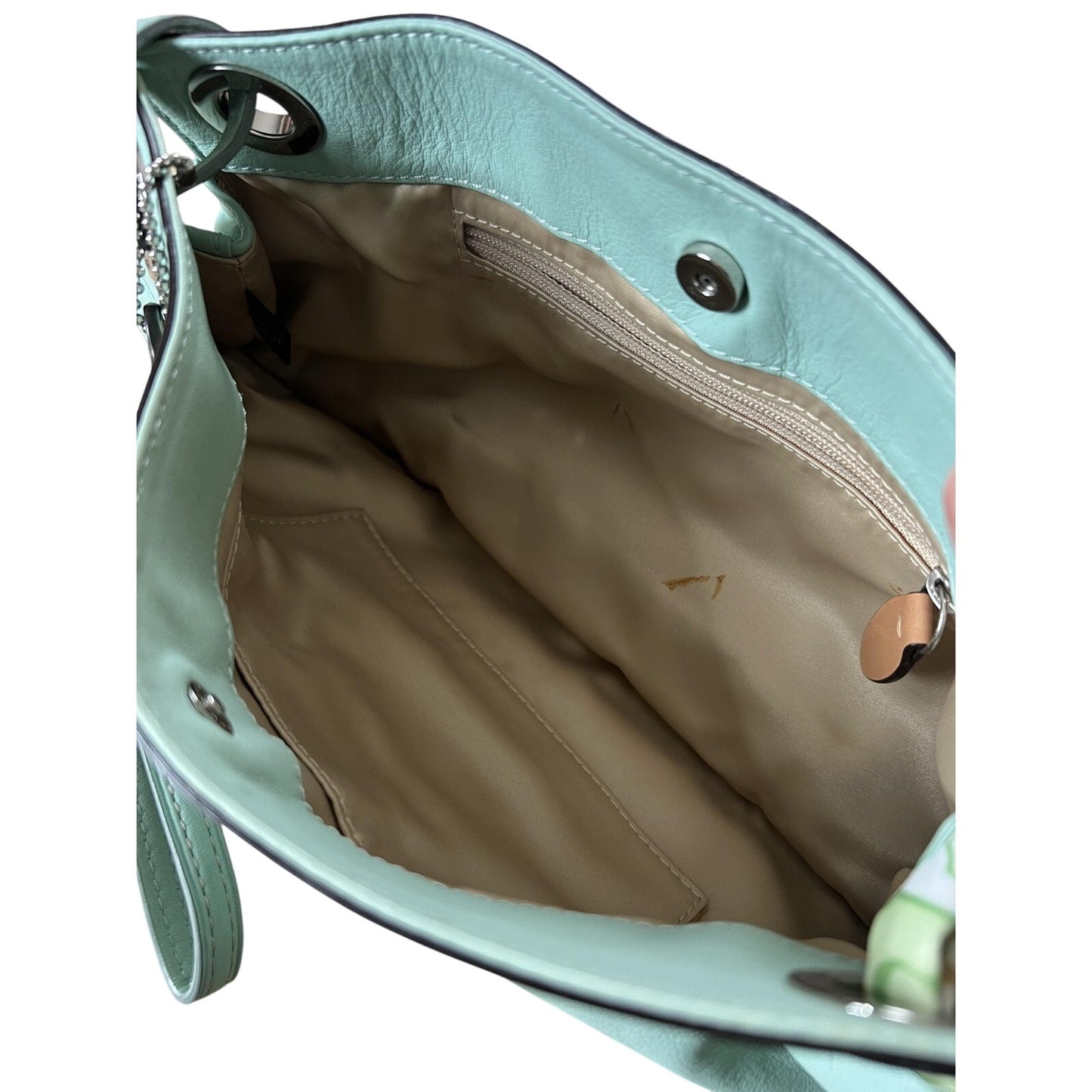 Coach Clutch Bag Womens Small Green Leather Magnetic Grommet Inner Pockets