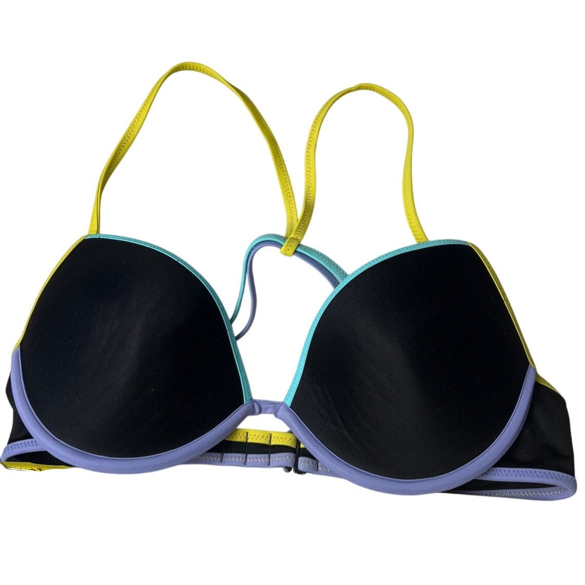 Victoria's Secret Black Purple Yellow Padded Bikini Top Underwire 34C