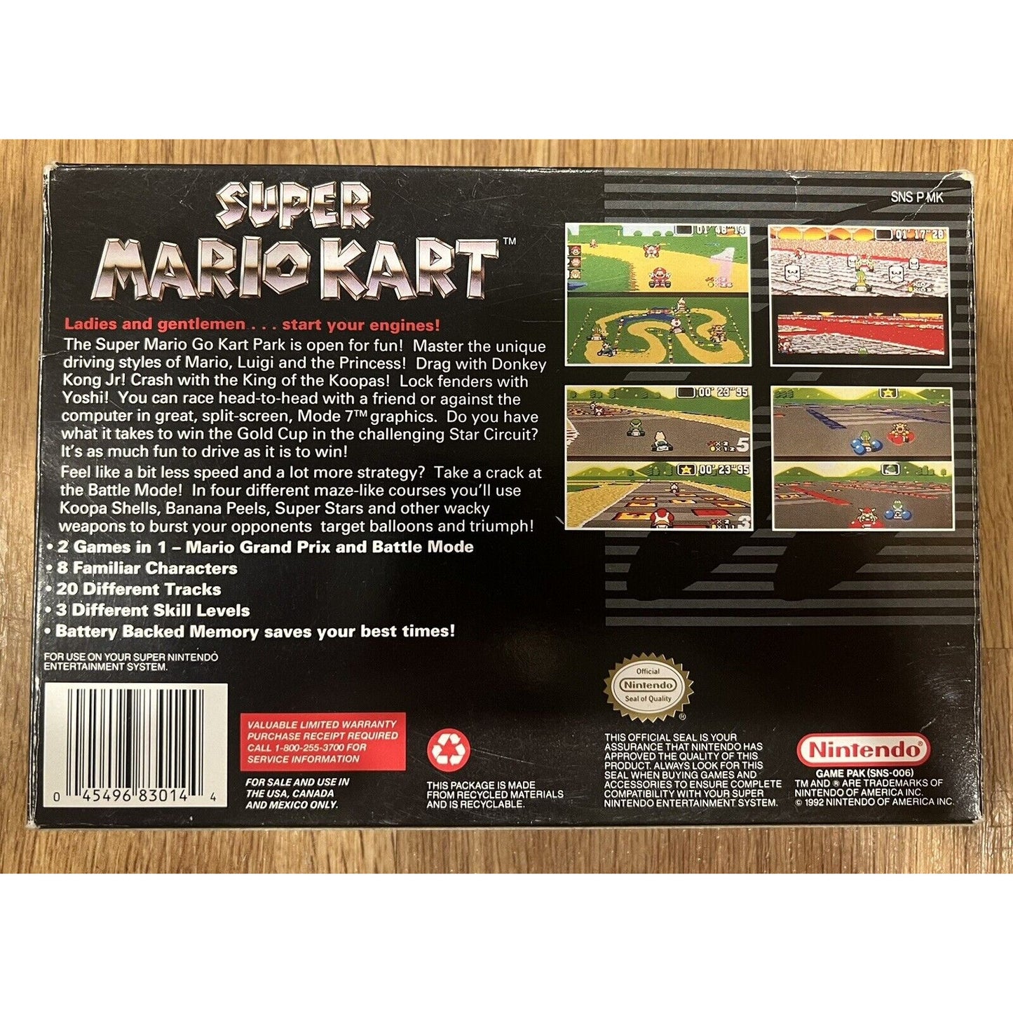 Super Mario Kart (Super Nintendo SNES, 1992) - Box and Manual