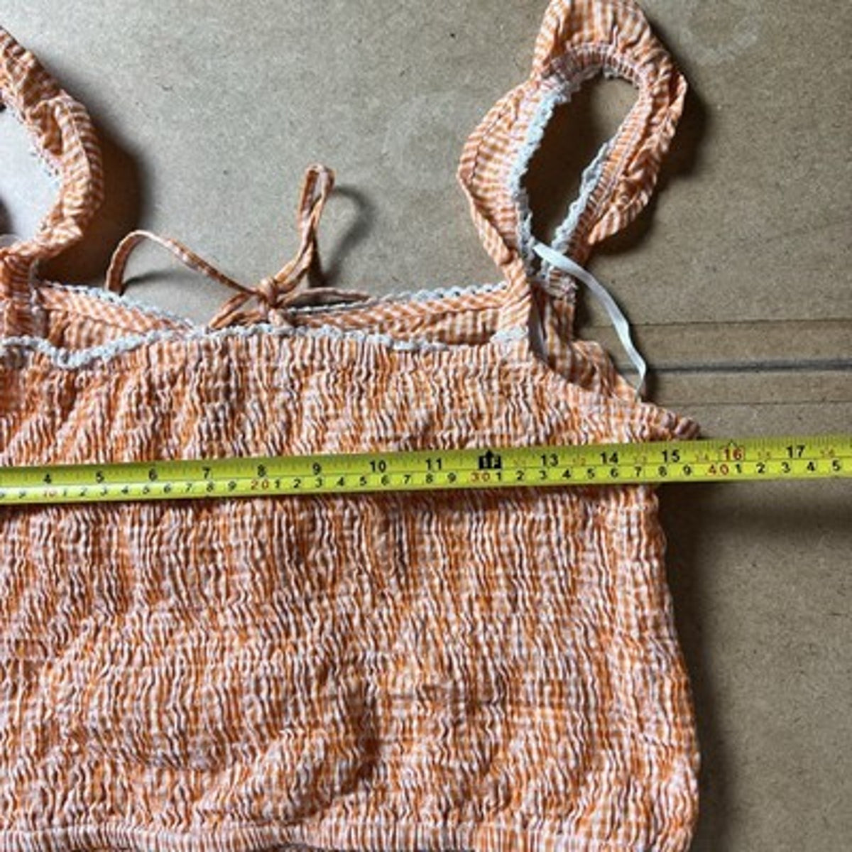 Sim & Sam Tank Womens L Orange Gingham Cropped Square Neck Button Stretch Straps