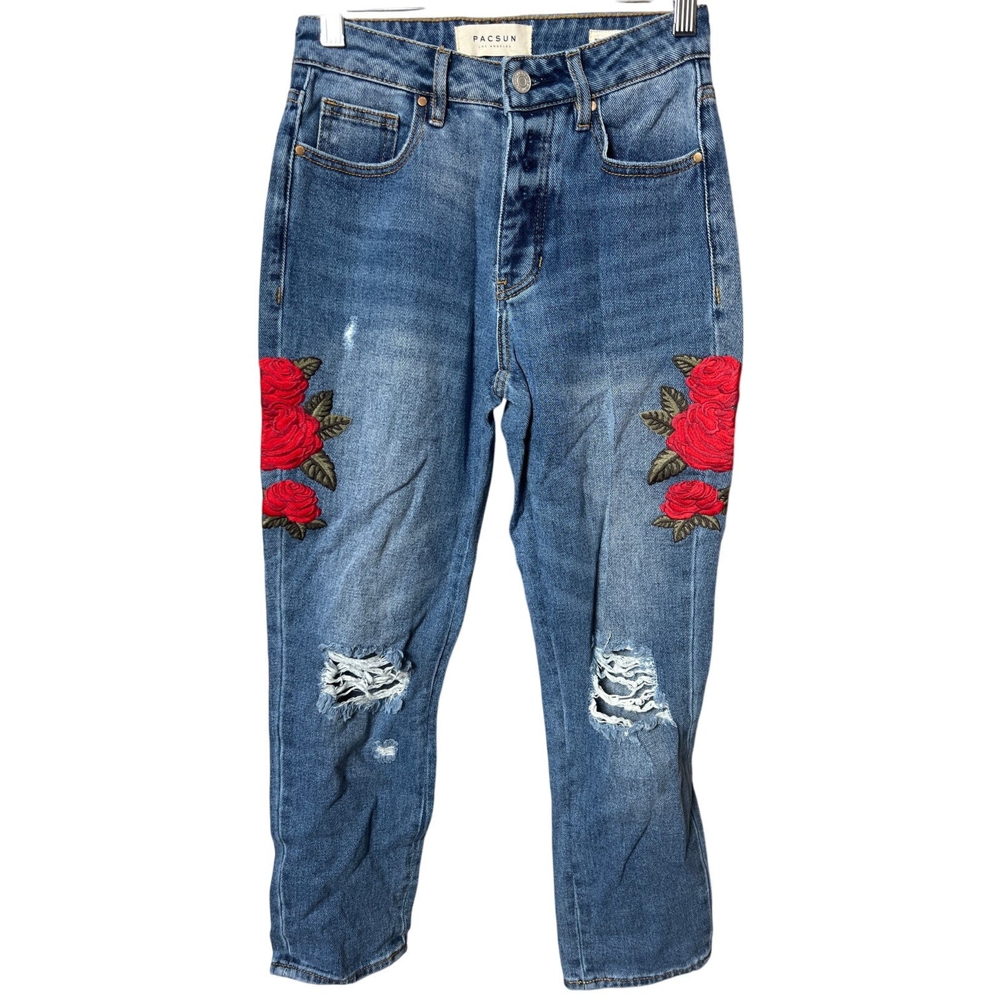 PacSun Mom Jeans Size 23 Embroidered Distressed Flower Print