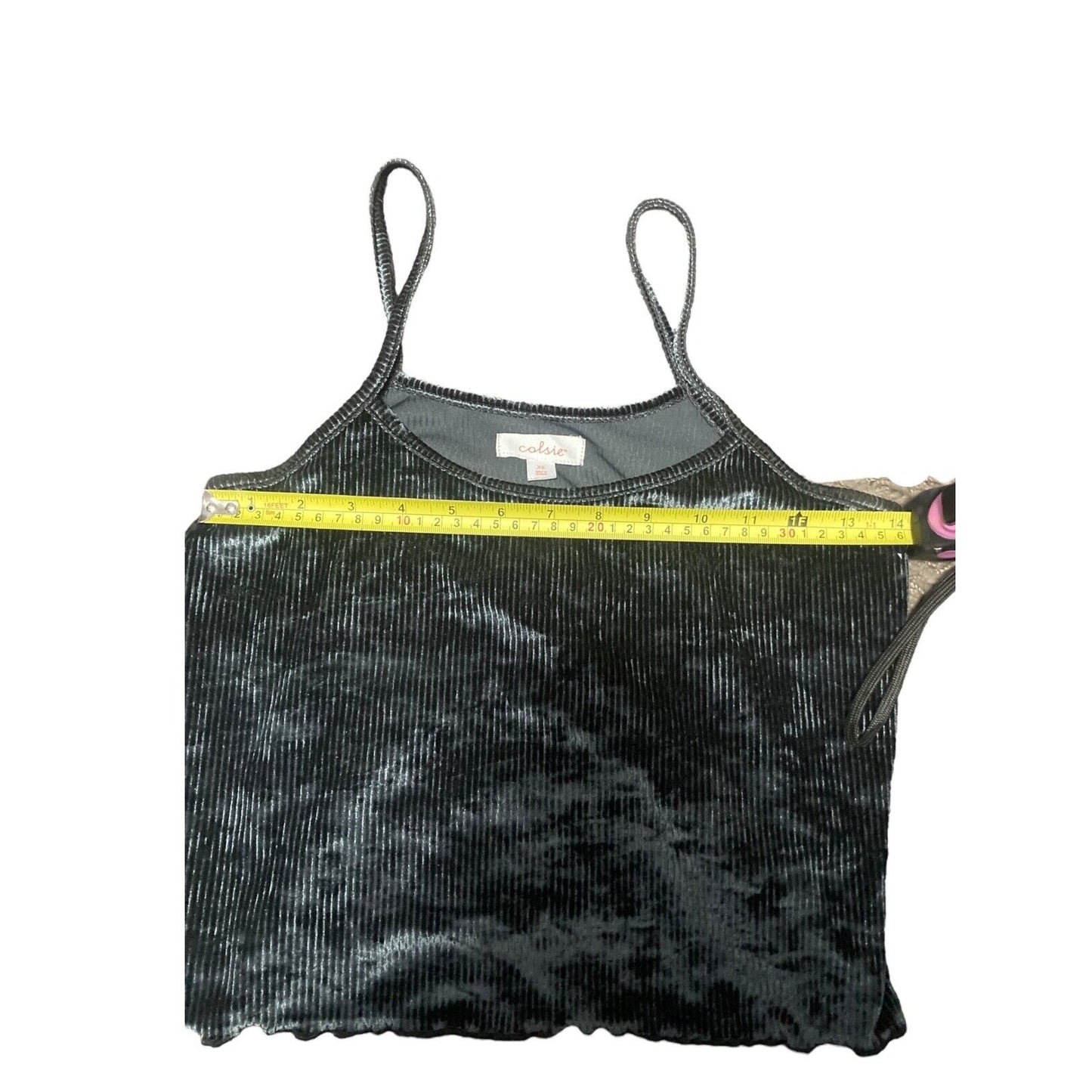 Colsie Black Velvet Ribbed Crop Top Tank Womens XS Spaghetti Straps