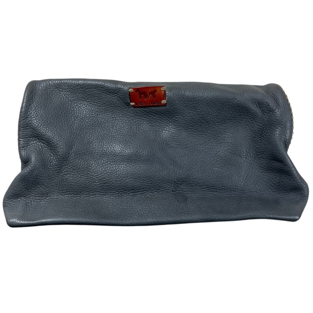 Fredd + Basha Blue Leather Large Clutch Fold Over Top with Button Closure