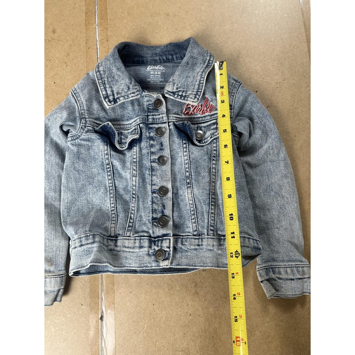 Barbie Jacket Girls 4 Blue Denim Snap Pockets Casual Fall Embroidered Logo