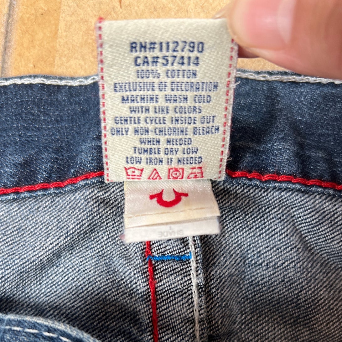 True Religion Straight Leg Jeans Horseshoe Embroidery Back Flap Size 38