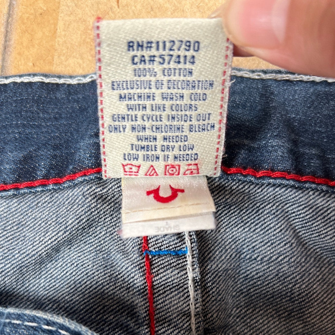 True Religion Straight Leg Jeans Horseshoe Embroidery Back Flap Size 38