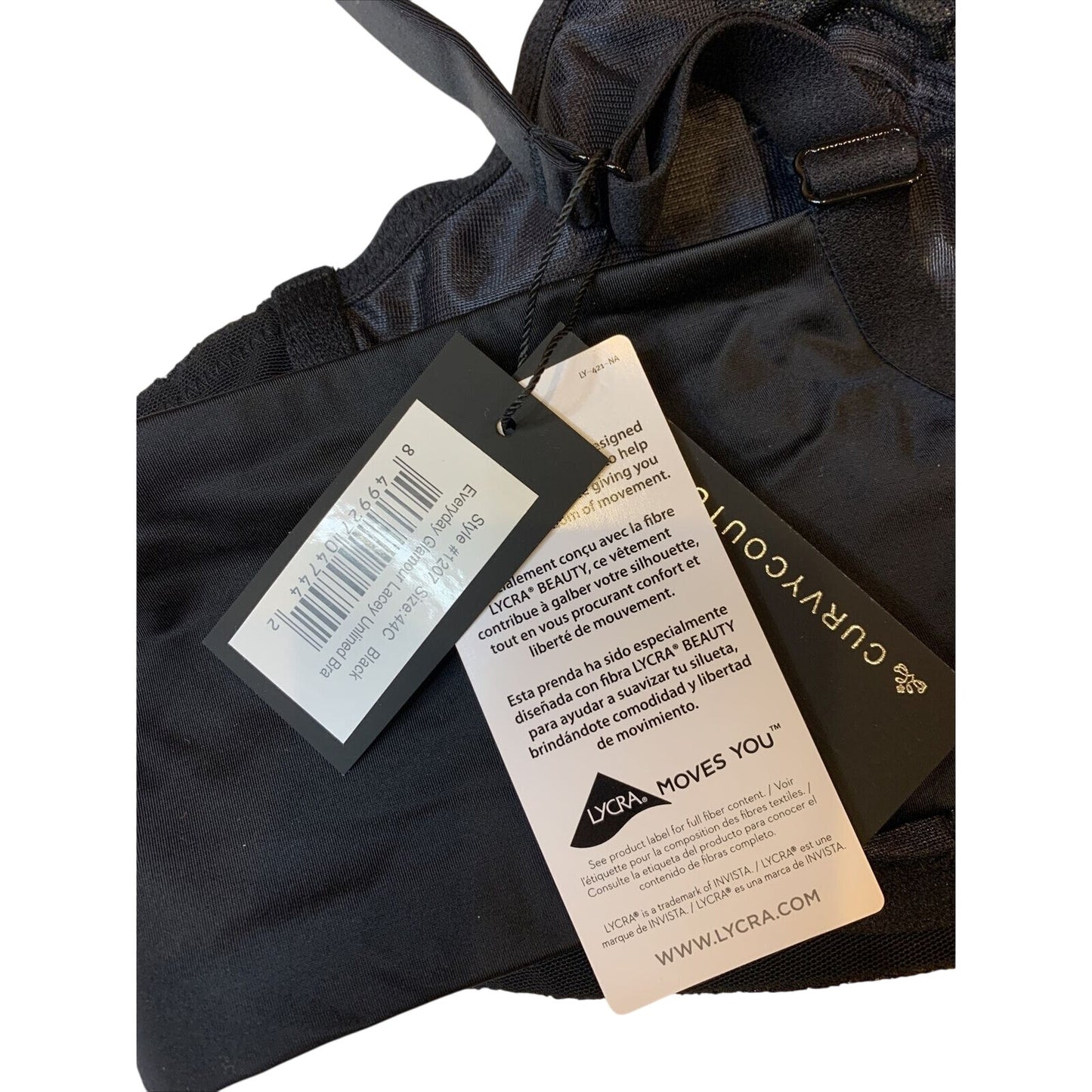 Curvy Couture 44C Everyday Glamour Black Lacy Unlined UW Bra 1207 NWT