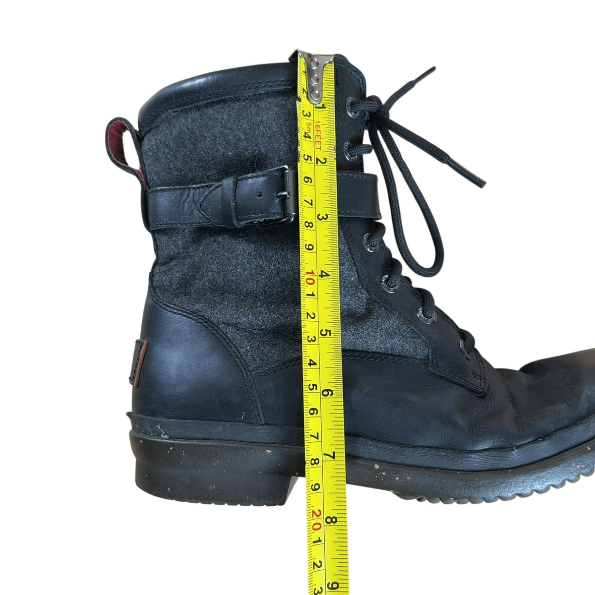 UGG Boot Womens Size 8.5 Black Leather Combat Wool Lined Zip Lace Up 1005264
