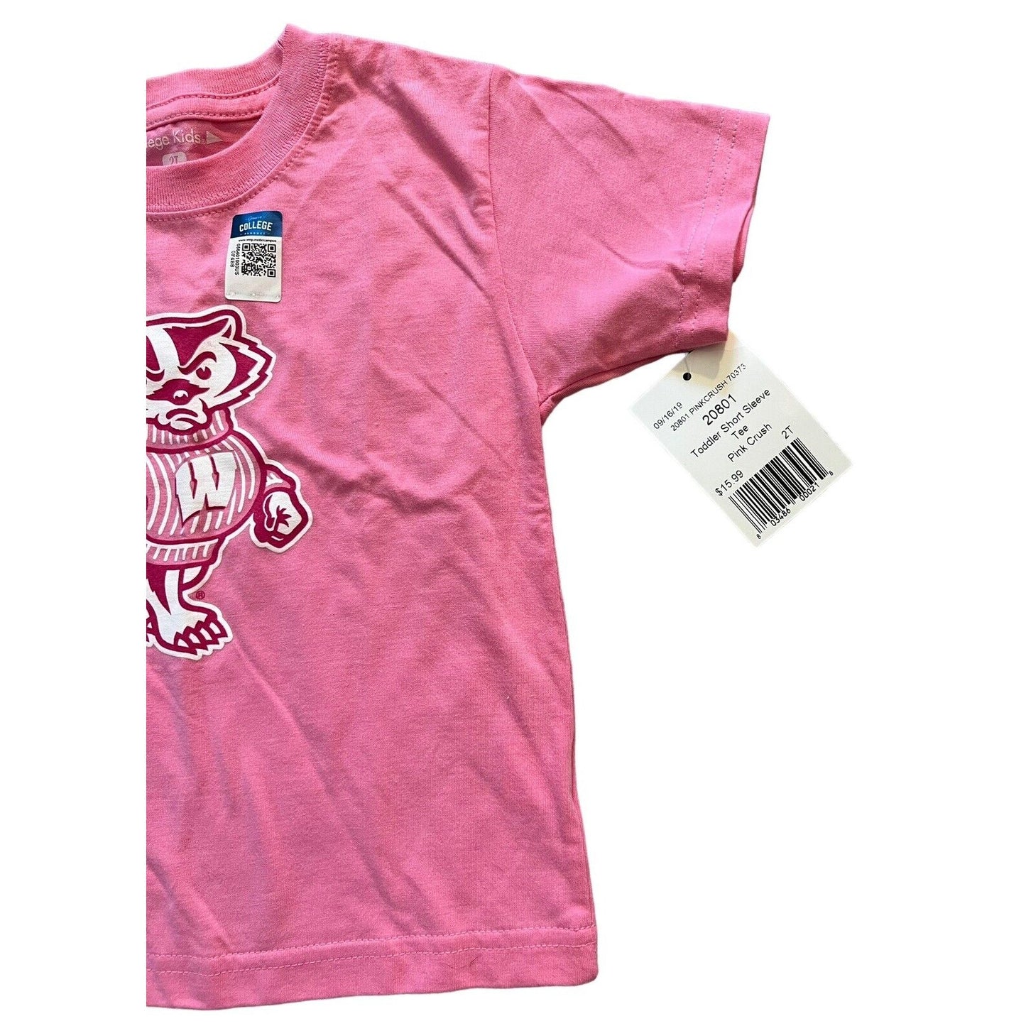 WISCONSIN BADGERS Cotton Pink 2T Toddle Short Sleeve T-Shirt College Kids NWT