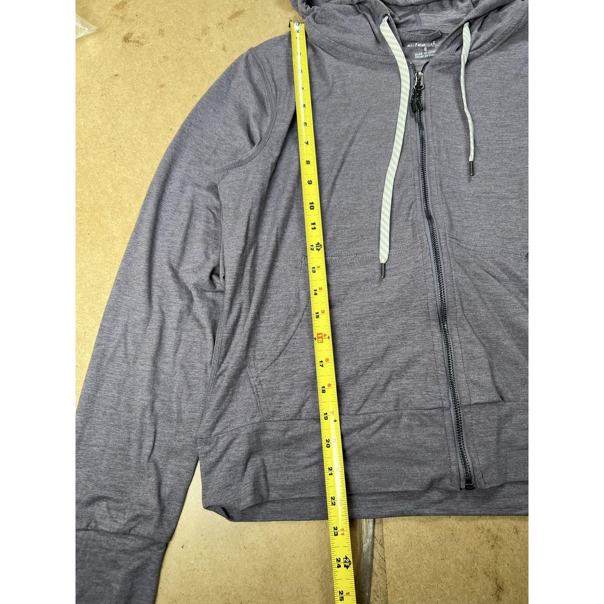 Pulse Sweater Womens S Gray Full Zip Hooded Lightweight Stretch Jersey