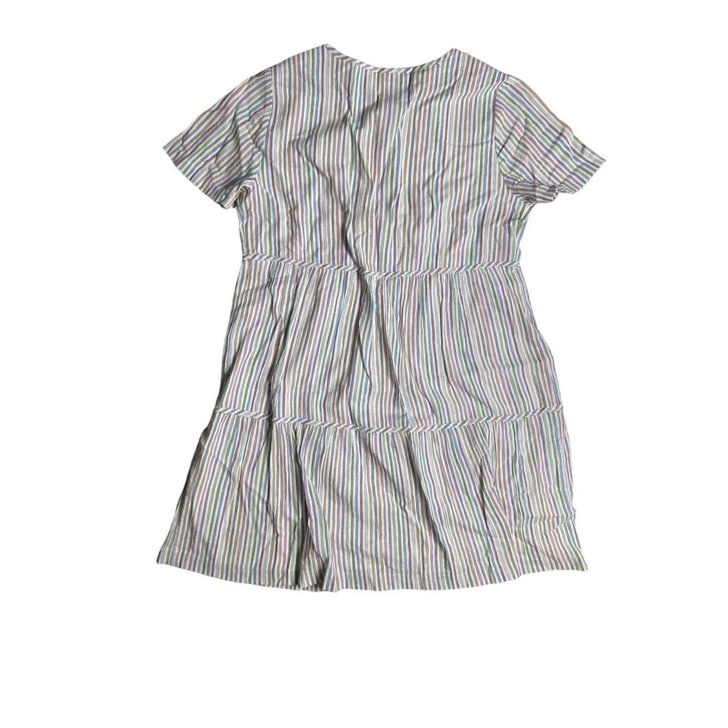Madewell Striped Crewneck Button Front Tiered Mini Dress Multicolor Cotton Size XS
