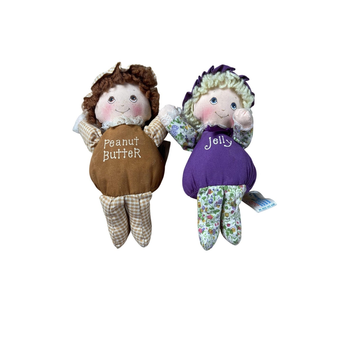 Morgan Peanut Butter & Jelly Plush Doll Pair Small Brown Purple Made In Taiwan