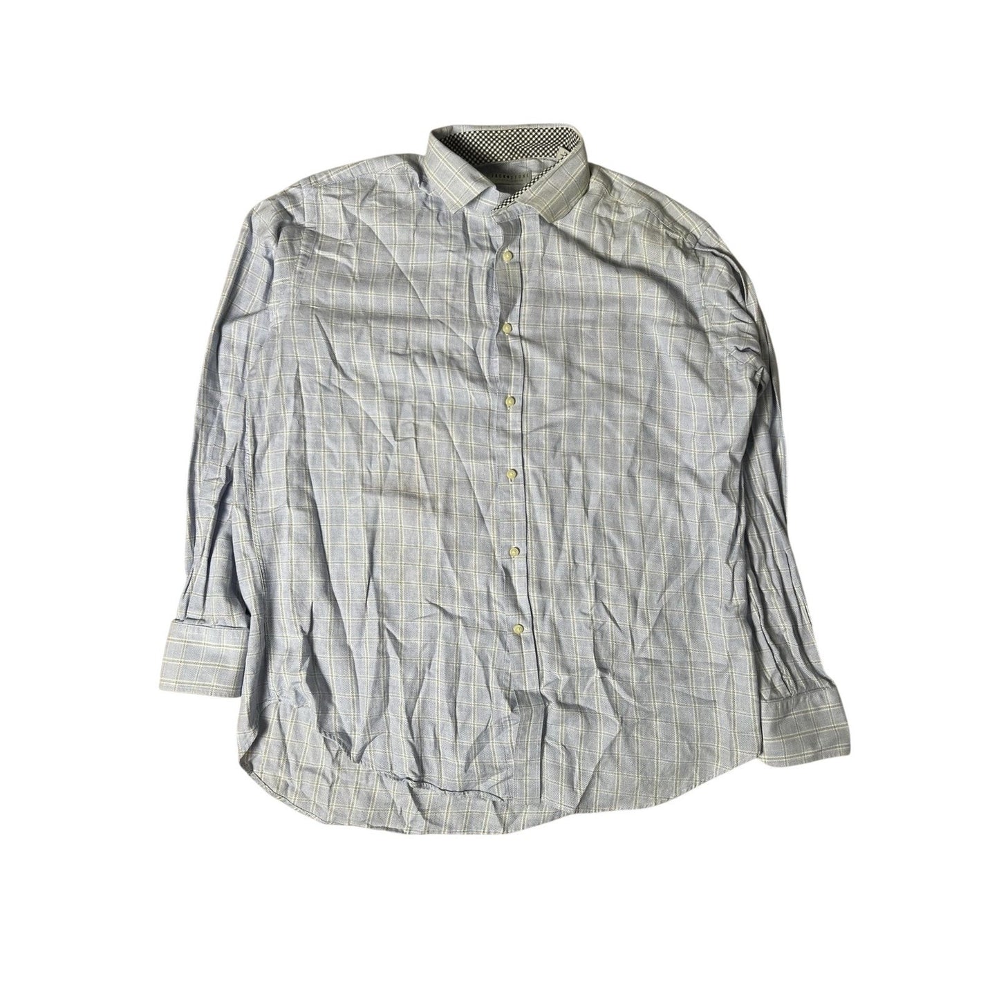 Jack Stone By Thomas Dean Shirt Mens XL Blue Check Long Sleeve Button Up Casual