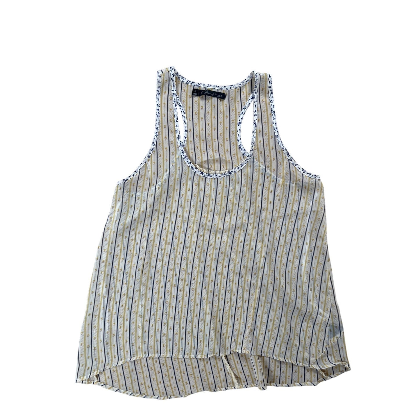 Patterson J. Kincaid Top Sz L Sheer Yellow Floral Print Scoop Neck Sleeveless
