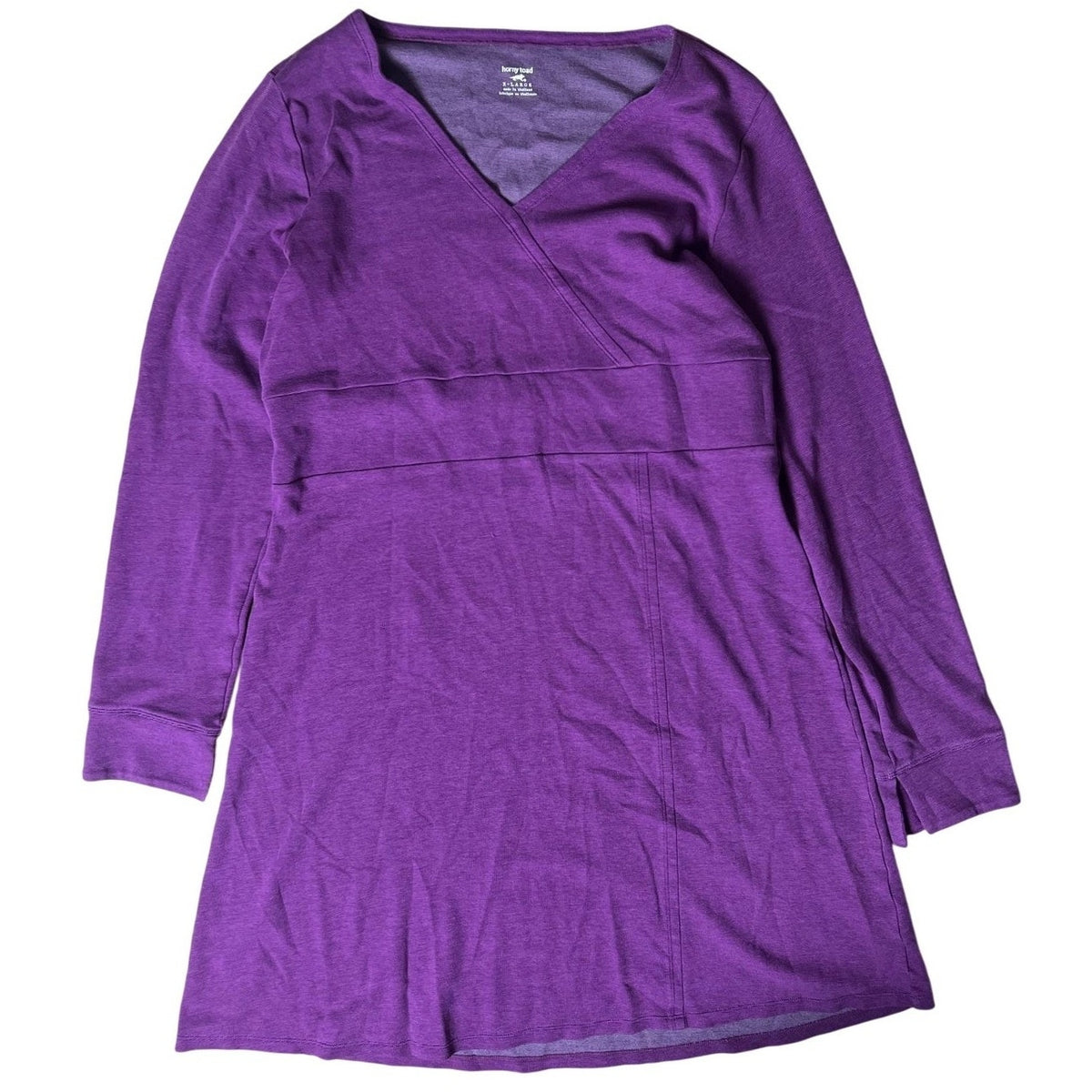 Horny Toad Dress Womens L Purple Wrap Knee Length Jersey V-Neck Empire Waist