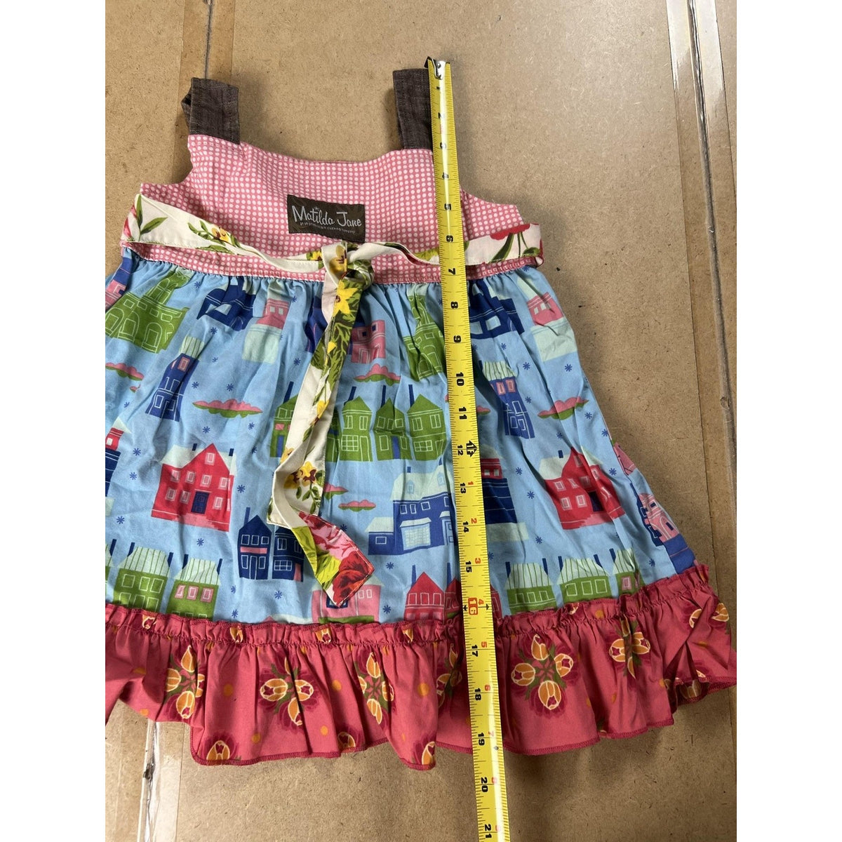 Matilda Jane Dress Girls 2T Blue Patchwork Sundress Square Neck Straps Ruffle