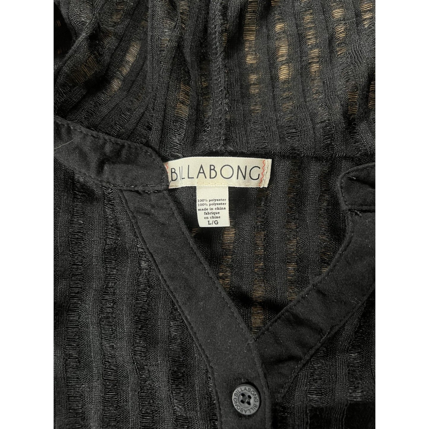 Billabong Sweater Womens L Black Hooded Sheer Striped Henley Lightweight