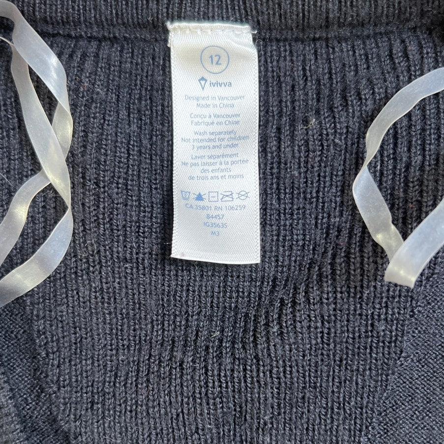 Ivivva by Lululemon Sweater Girls 12 Black Wrap Merino Wool Blend