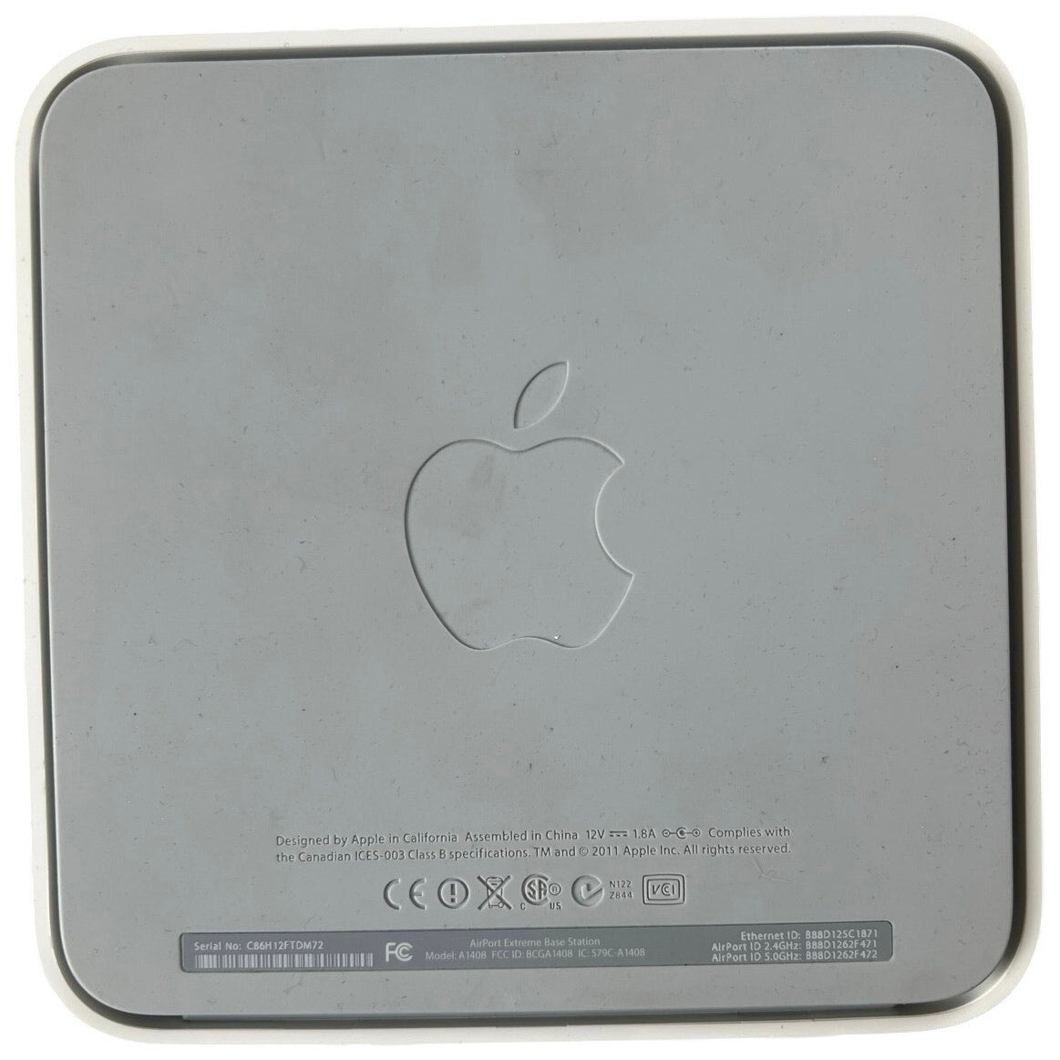 Apple AirPort Extreme Desktop Wi-Fi Router 802.11n White A1408 GigE USB