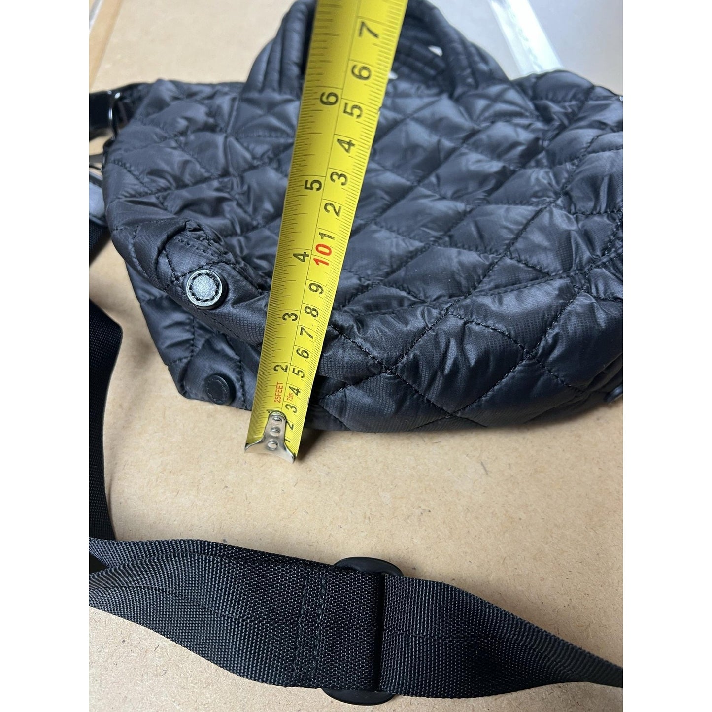 Quince Crossbody Bag Womens Small Black Quilted Nylon Zip Top Purse Handbag