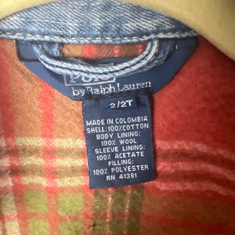 Polo Ralph Lauren 2/2T Denim Jean Jacket 100% Wool Cotton