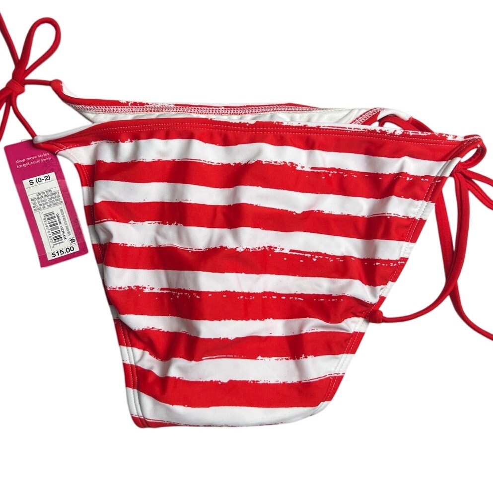 Xhilaration NWT Swim Bikini Bottom Striped Red Size Small S Side Tie
