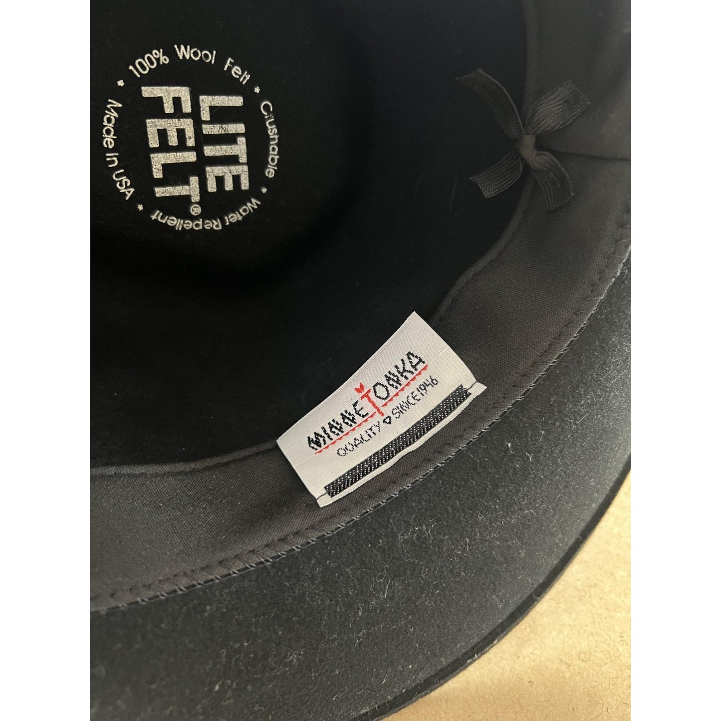 Minnetonka Felt Hat Medium Black 100% Wool Lite Felt Leather Band Made In USA