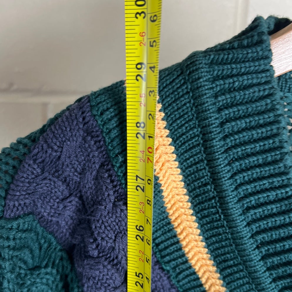 New River Co Authentic Heavy Knit Size Large V-Neck Green 100% Cotton