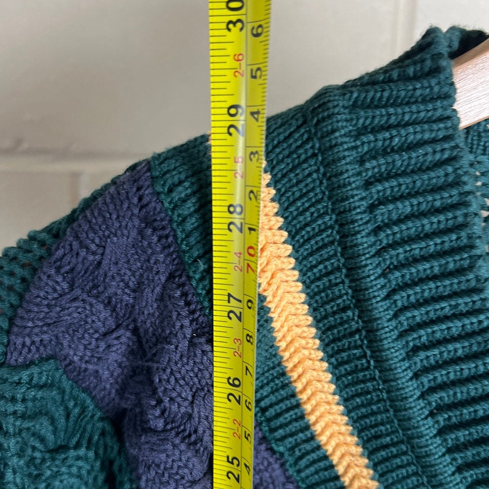 New River Co Authentic Heavy Knit Size Large V-Neck Green 100% Cotton