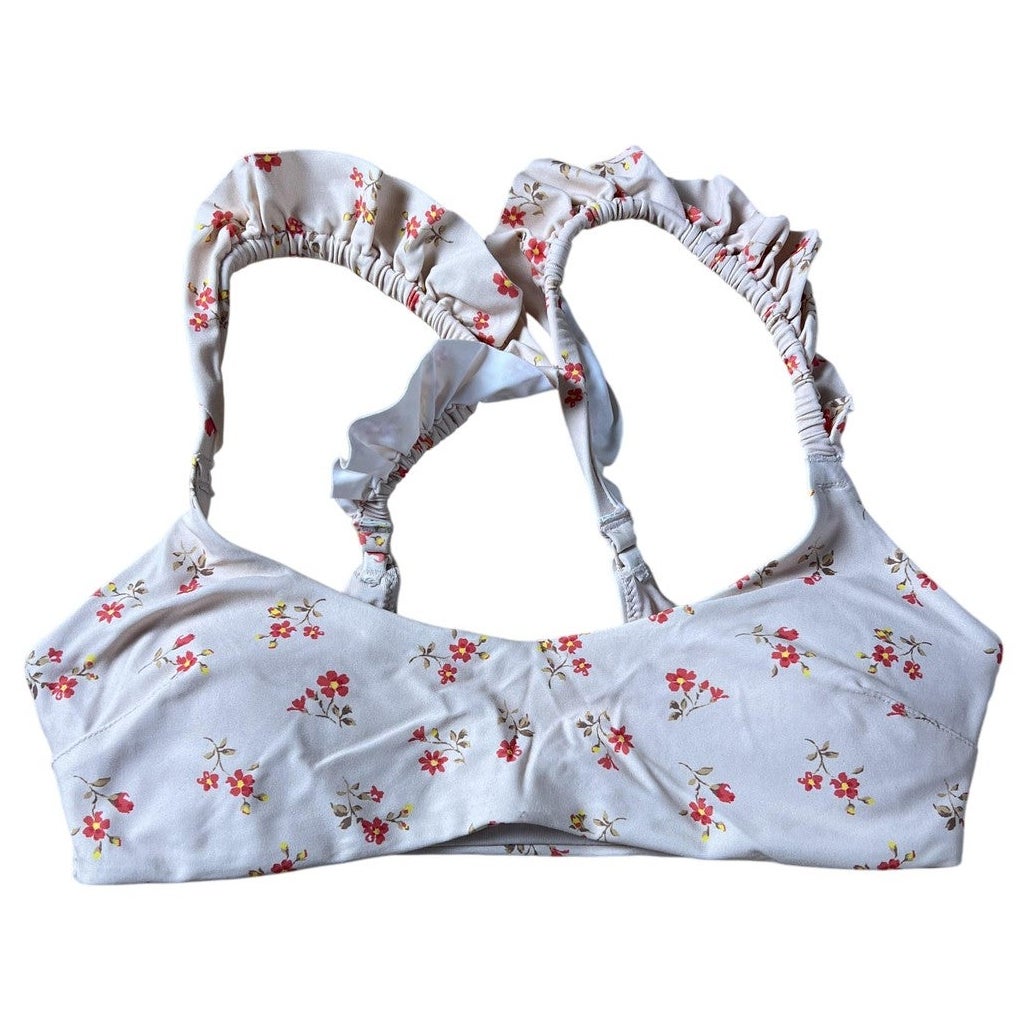 Aerie Bra Womens S White Bralette Floral Ruffle Lined Wireless Pullover