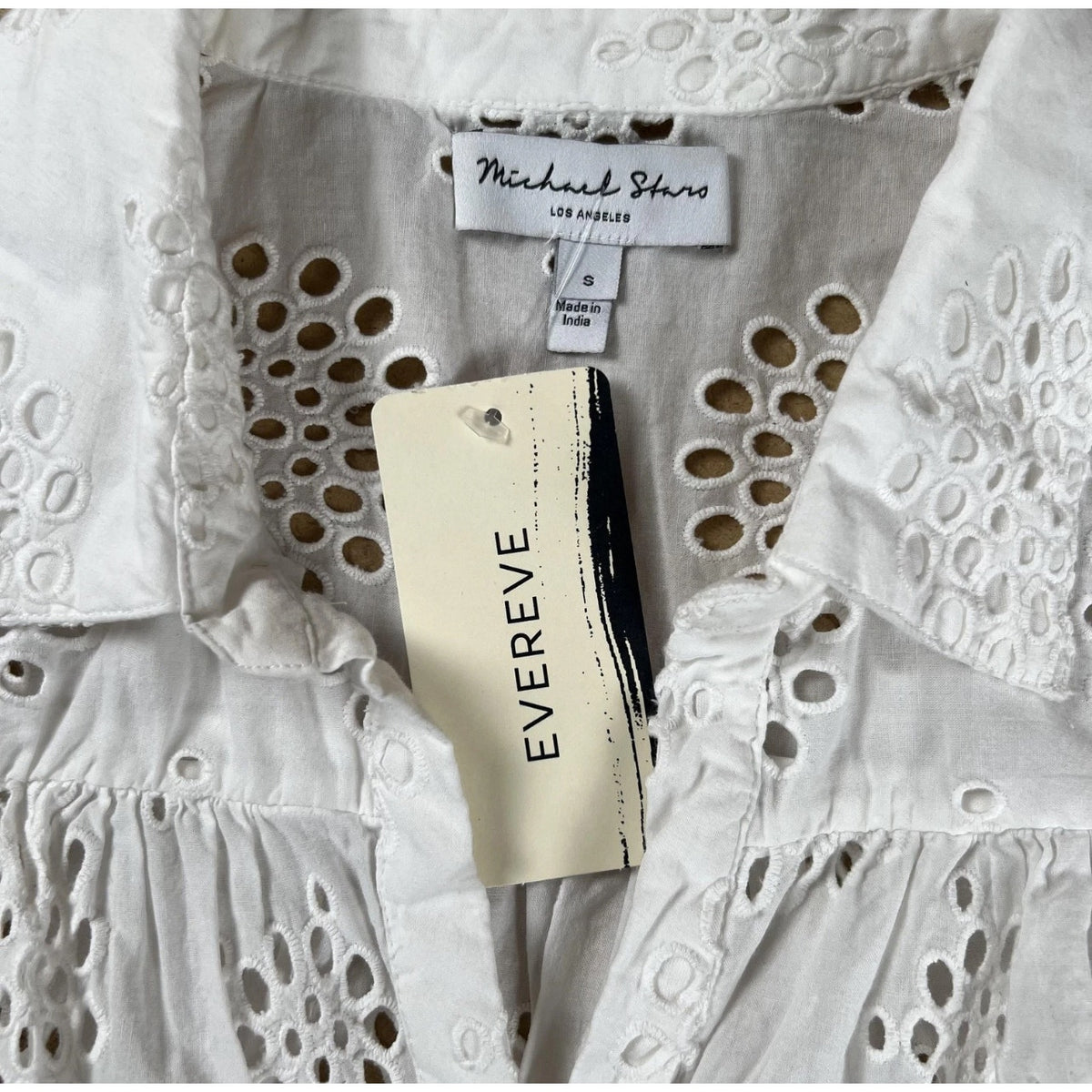 Michael Stars Button Down Womens S White Eyelet Short Sleeve Collared Cotton