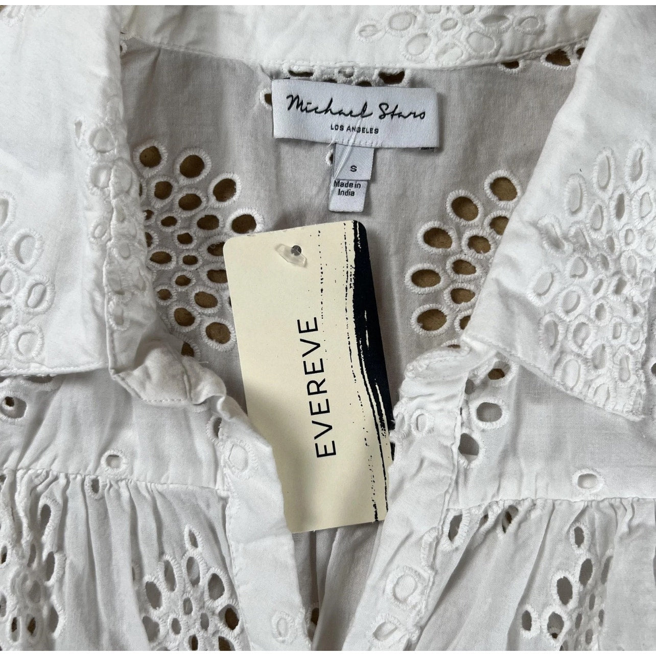Michael Stars Button Down Womens S White Eyelet Short Sleeve Collared Cotton