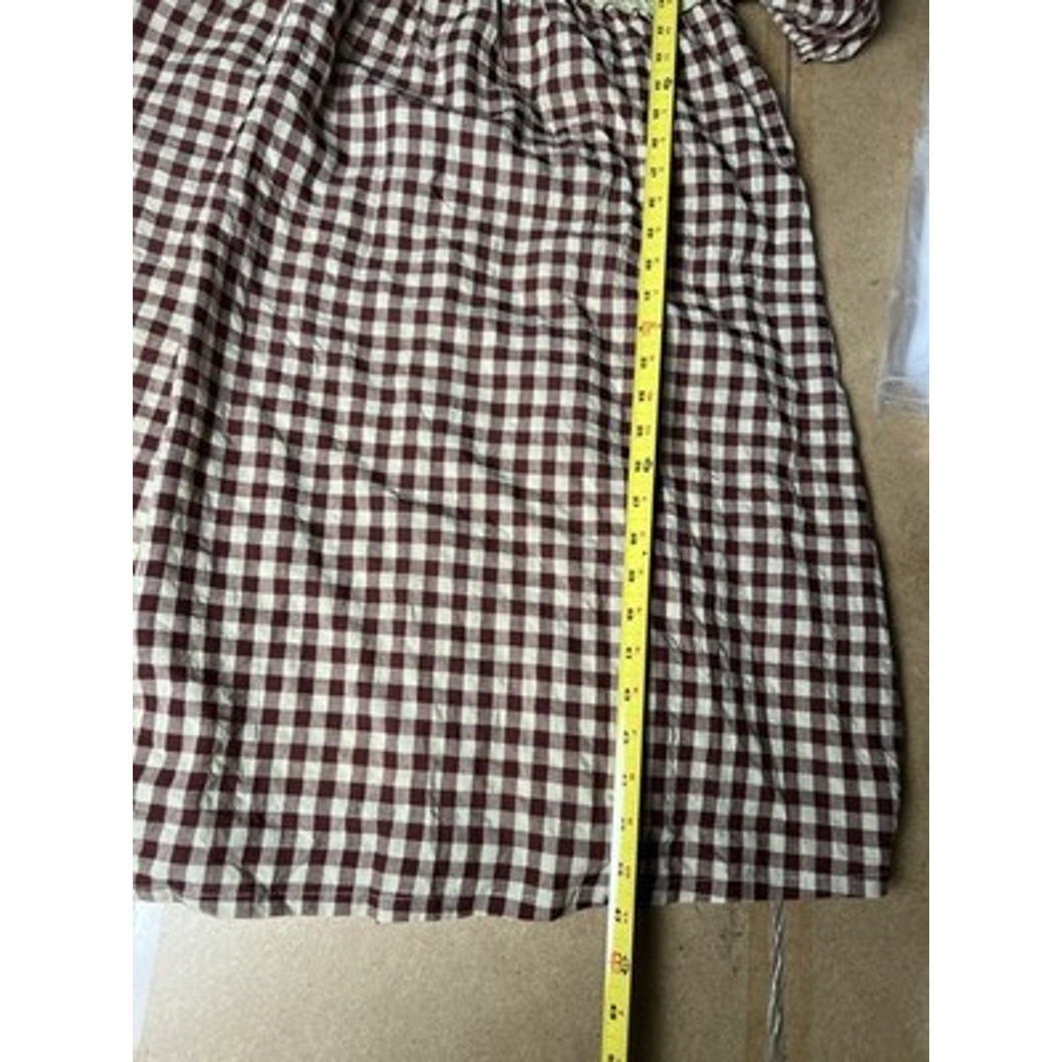 One Loved Babe Dress Womens L Brown Gingham Fit & Flare Off Shoulder Smocked