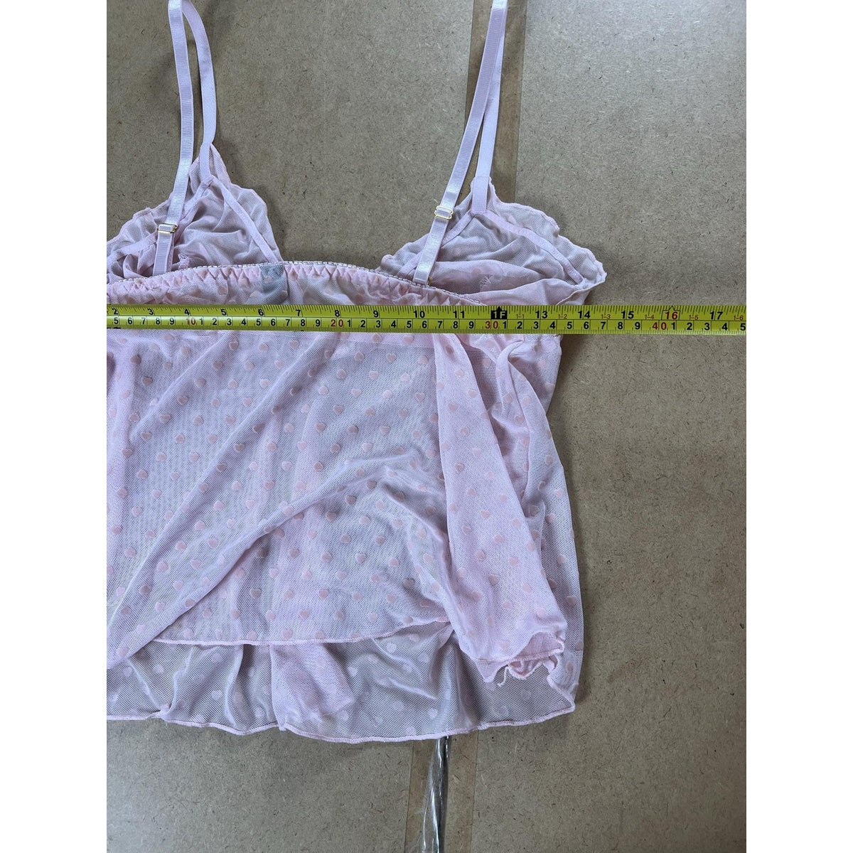Daisy Fuentes Camisole & Short Set Womens L Pink Mesh Polka Dot Intimates