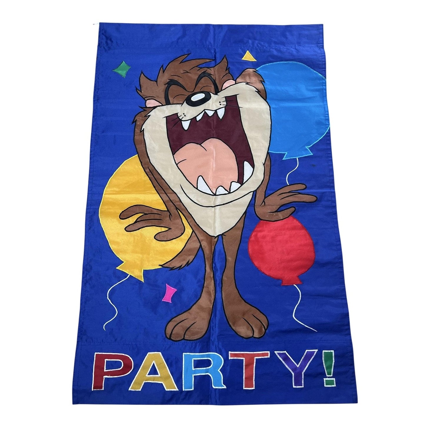 Vintage Looney Tunes Taz Party Flag Banner Blue Balloons 1996 Polyester China