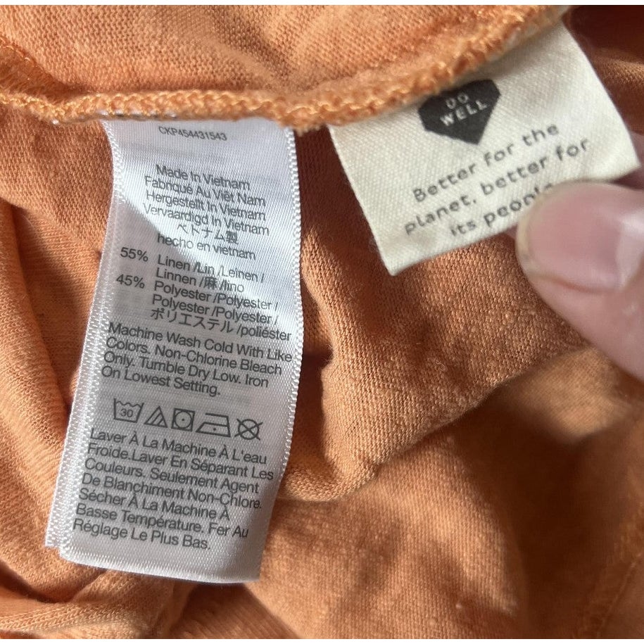 Madewell Tank Womens XL Orange High Neck Linen Viscose Relaxed Slit Basic